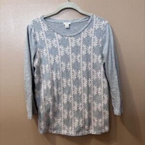 J. Crew Gray/Ivory Floral Embroidered Cotton ¾ Sleeve Top Size M